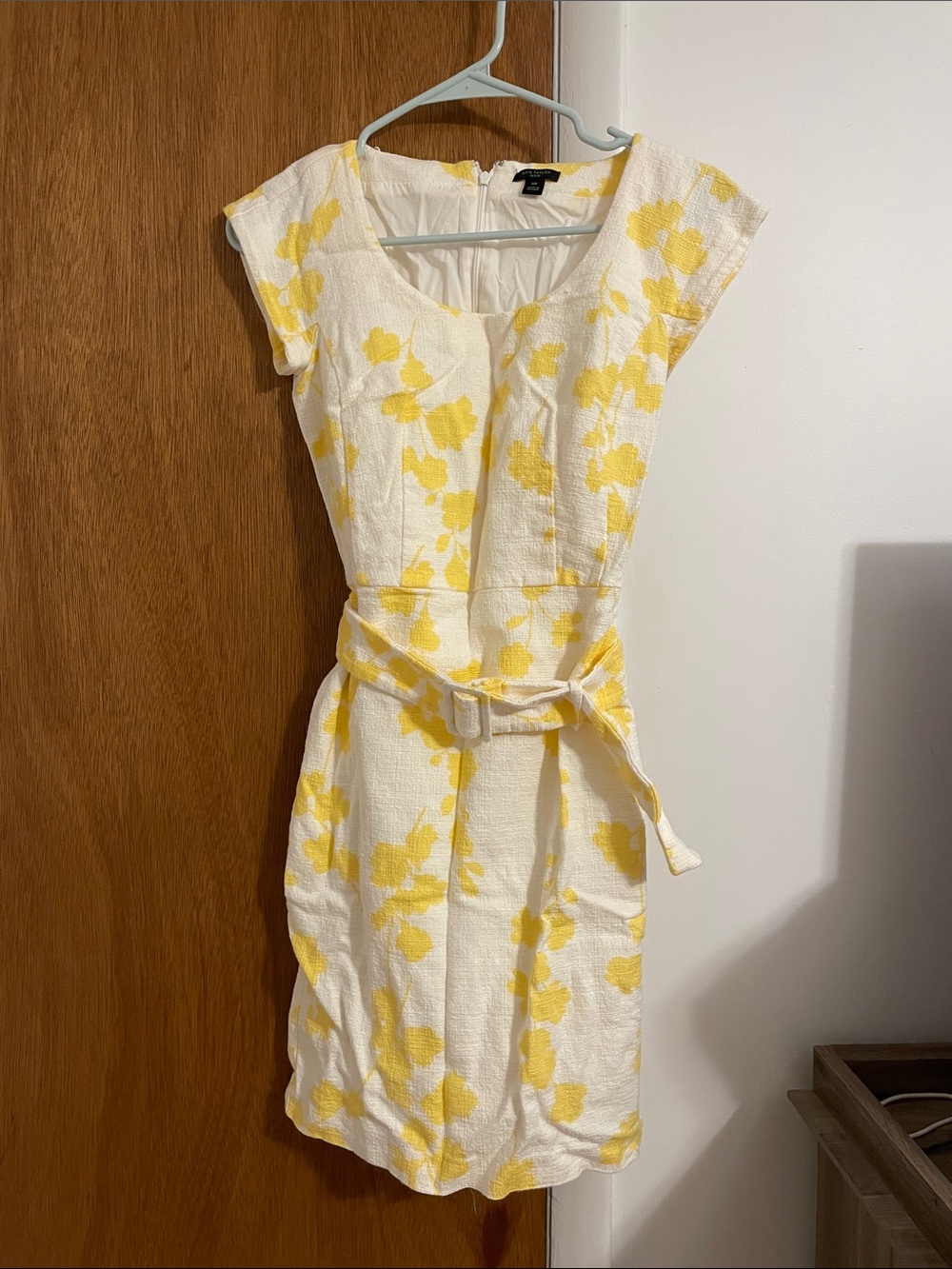 Ann Taylor White Dress with Yellow Floral Print and Belt